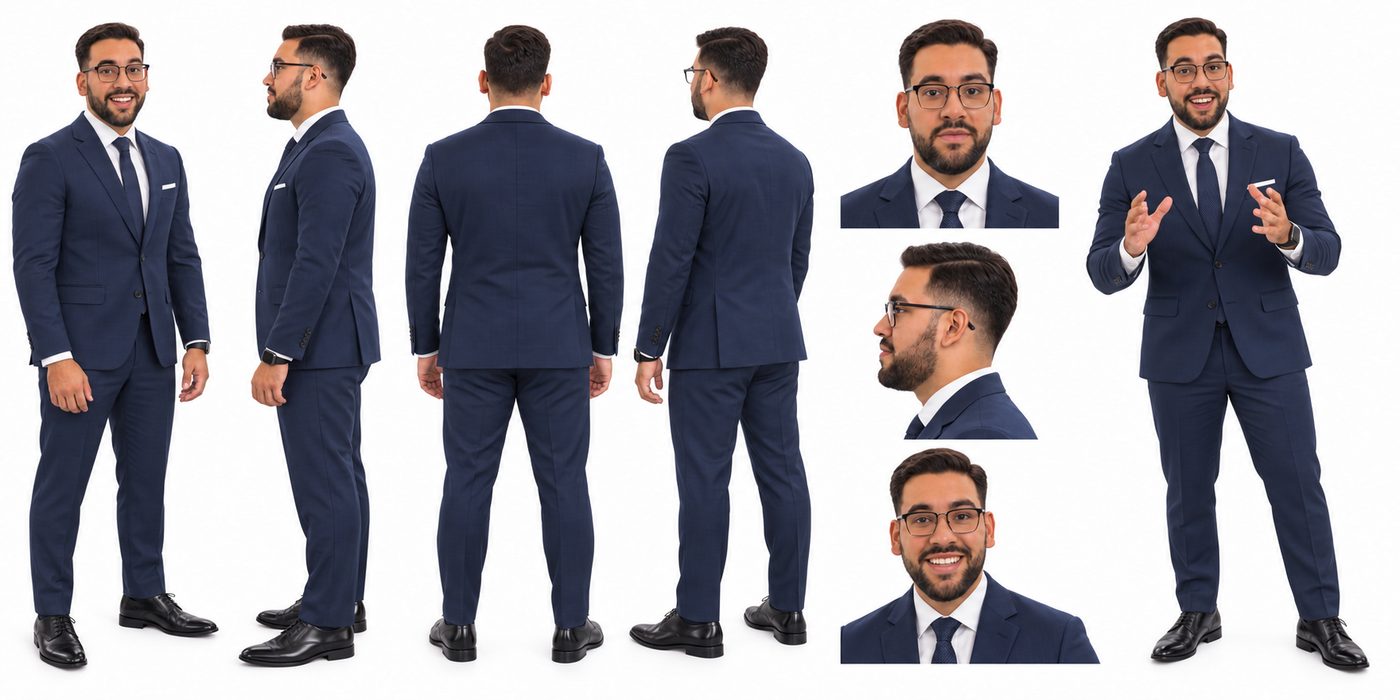 Hoja de personaje con el traje azul marino