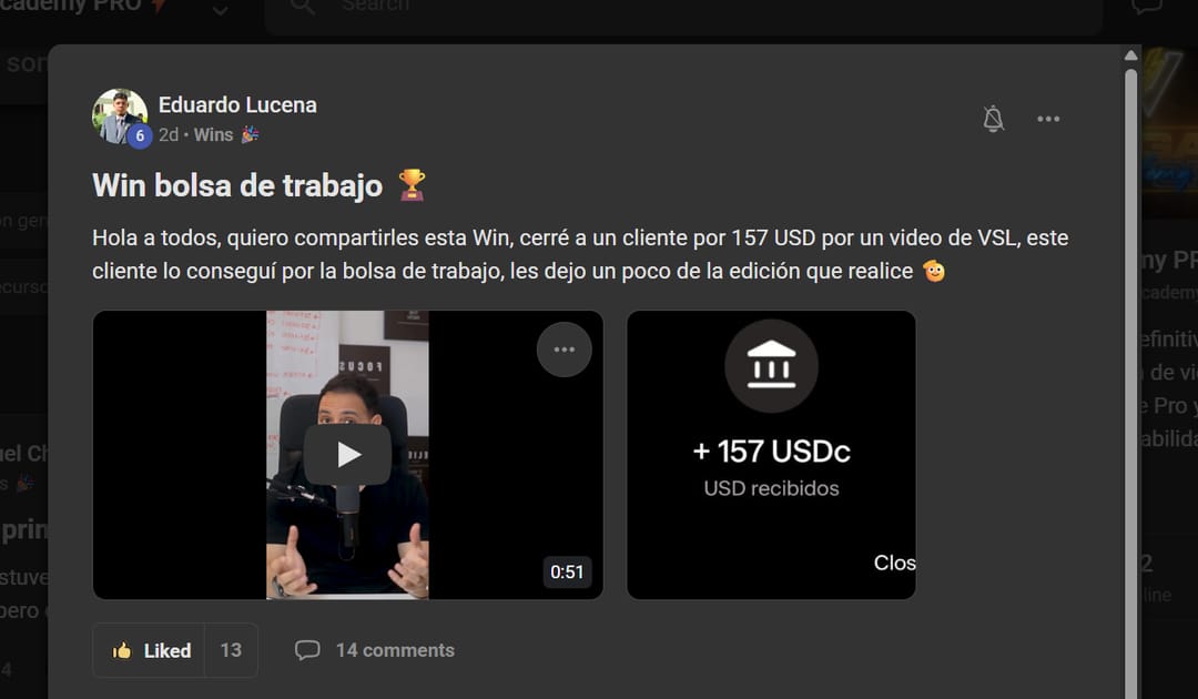 Captura real de la comunidad de Viegas Academy