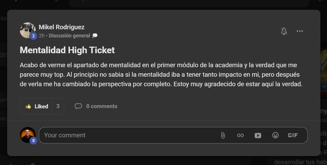 Captura real de la comunidad de Viegas Academy